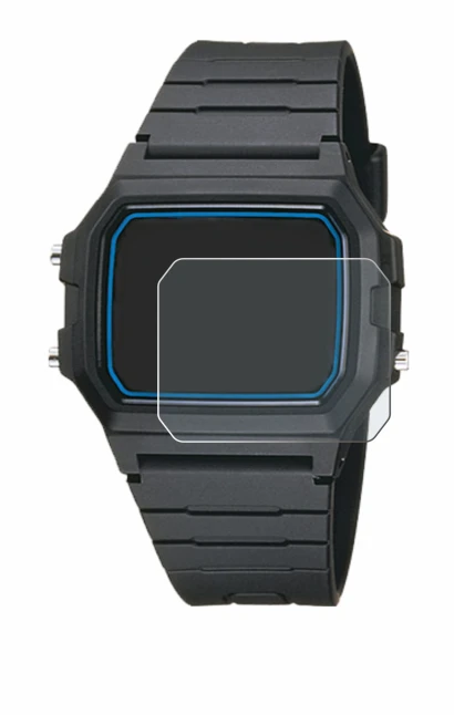 Image of the device Casio F-105W-1AWYEF with a wide variety of screen protectors.