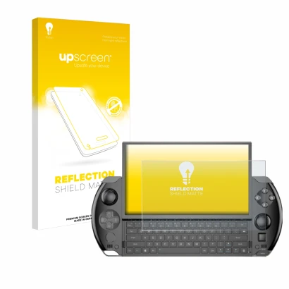Front side of a product packaging with the brand logo upscreen. Next to it is the device GPD Win 4 shown with the correspondin