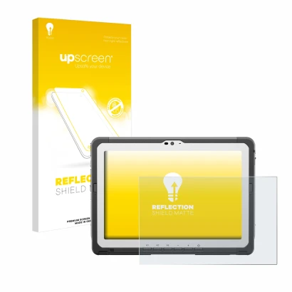 Front side of a product packaging with the brand logo upscreen. Next to it is the device Panasonic Toughbook FZ-A3 shown with 