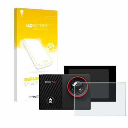Front side of a product packaging with the brand logo upscreen. Next to it is the device Akaso EK7000 Pro shown with the corre