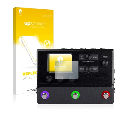 Front side of a product packaging with the brand logo upscreen. Next to it is the device Line 6 hx stomp shown with the corres