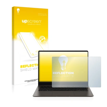 Front side of a product packaging with the brand logo upscreen. Next to it is the device Samsung Galaxy Book3 Pro 14