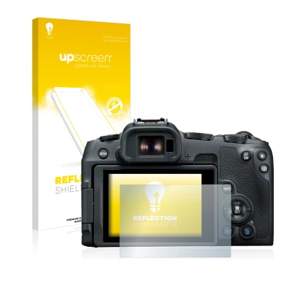 Front side of a product packaging with the brand logo upscreen. Next to it is the device Canon EOS R8 shown with the correspon