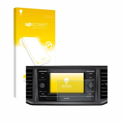 Front side of a product packaging with the brand logo upscreen. Next to it is the device Volkswagen Crafter Composition Colour