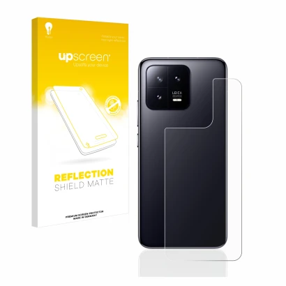 Front side of a product packaging with the brand logo upscreen. Next to it is the device Xiaomi 13 (Back) shown with the corre