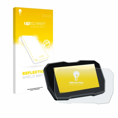 Front side of a product packaging with the brand logo upscreen. Next to it is the device Ducati Multistrada V4 2021+ shown wit