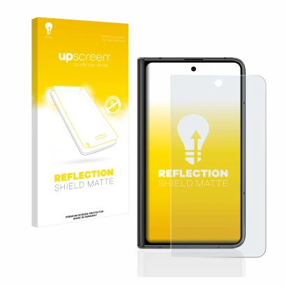 Front side of a product packaging with the brand logo upscreen. Next to it is the device Google Pixel Fold (Outer display) sho