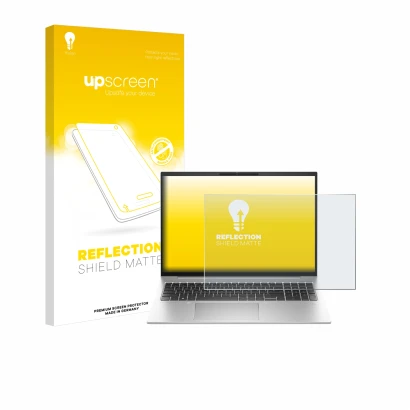 Front side of a product packaging with the brand logo upscreen. Next to it is the device HP EliteBook 860 G10 shown with the c