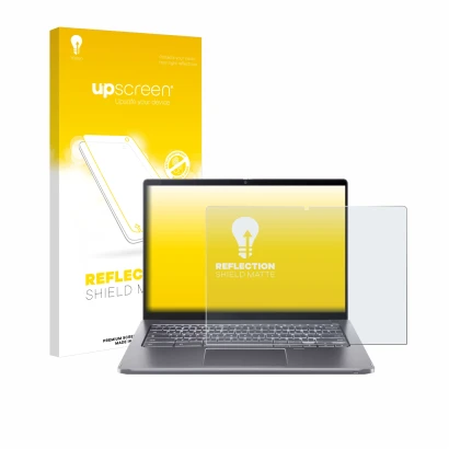 Front side of a product packaging with the brand logo upscreen. Next to it is the device Acer Chromebook Spin 714 shown with t