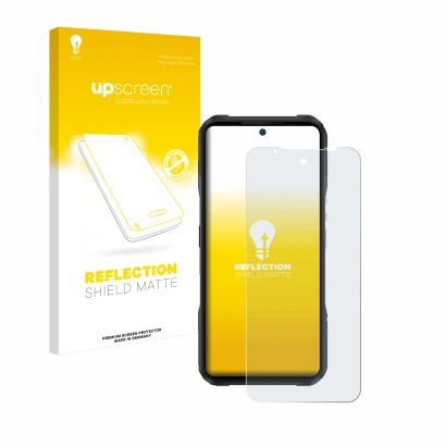 Front side of a product packaging with the brand logo upscreen. Next to it is the device Doogee V20 Pro shown with the corresp