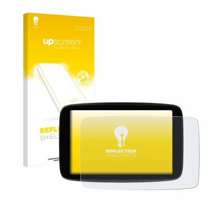 Front side of a product packaging with the brand logo upscreen. Next to it is the device TomTom GO Expert Plus 7" shown with t