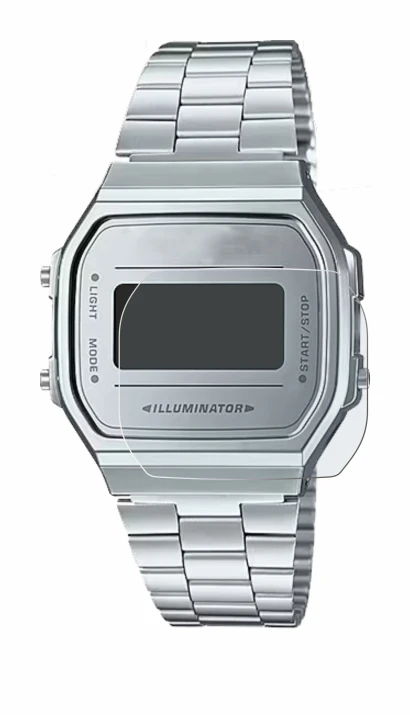 Image of the device Casio A168WEM-7EF with a wide variety of screen protectors.