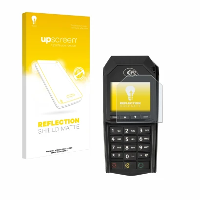 Front side of a product packaging with the brand logo upscreen. Next to it is the device ingenico Lane/3000 (non-touch) shown 