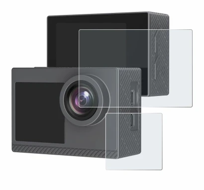 Image of the device Akaso Brave 4 Pro with a wide variety of screen protectors.