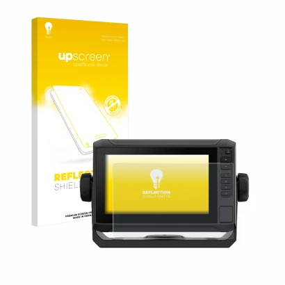 Front side of a product packaging with the brand logo upscreen. Next to it is the device Garmin ECHOMAP UHD2 7" Touchscreen sh