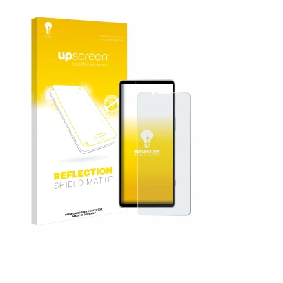Front side of a product packaging with the brand logo upscreen. Next to it is the device Sony Xperia 5 V shown with the corres