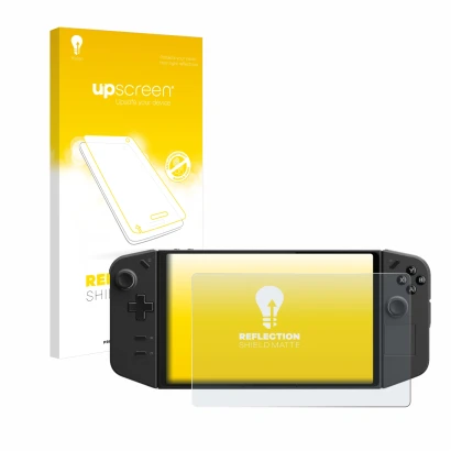 Front side of a product packaging with the brand logo upscreen. Next to it is the device Lenovo Legion Go shown with the corre