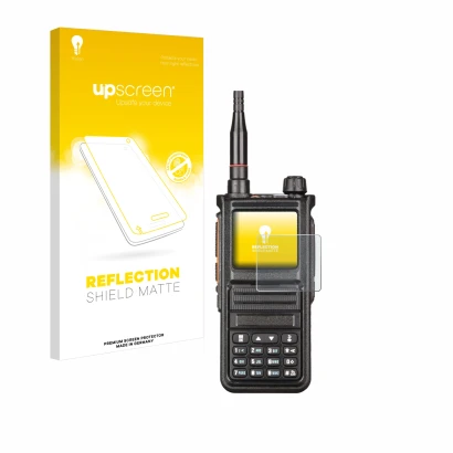 Front side of a product packaging with the brand logo upscreen. Next to it is the device Radtel RT-470X shown with the corresp
