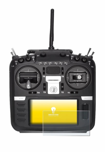 Image of the device Radiomaster TX16S Mark II with a wide variety of screen protectors.