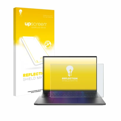 Front side of a product packaging with the brand logo upscreen. Next to it is the device Acer Swift Go 16 shown with the corre