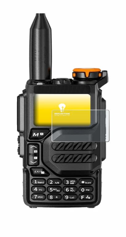 Image of the device Quansheng UV-K5 with a wide variety of screen protectors.