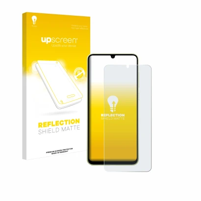 Front side of a product packaging with the brand logo upscreen. Next to it is the device Samsung Galaxy A05 shown with the cor