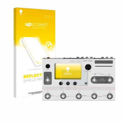 Front side of a product packaging with the brand logo upscreen. Next to it is the device Hotone Ampero II Stage shown with the