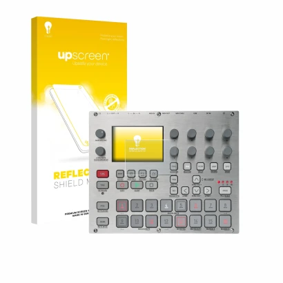 Front side of a product packaging with the brand logo upscreen. Next to it is the device Elektron Syntakt E25 Remix Edition sh
