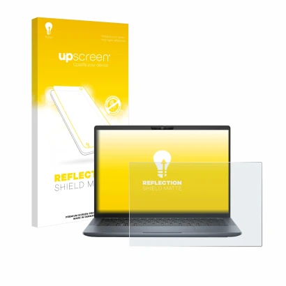 Front side of a product packaging with the brand logo upscreen. Next to it is the device Dell Latitude 7350 Laptop shown with
