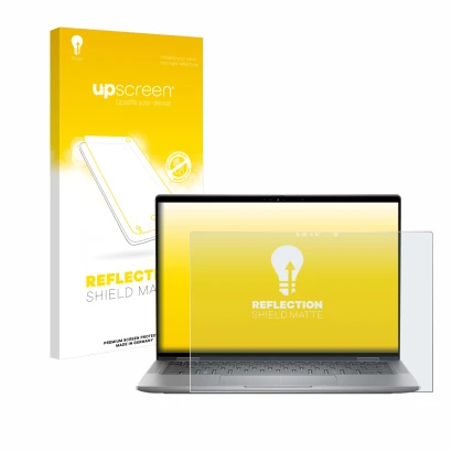 Front side of a product packaging with the brand logo upscreen. Next to it is the device Dell Latitude 7450 2-in-1 shown with