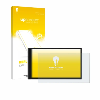 Front side of a product packaging with the brand logo upscreen. Next to it is the device Garmin CamperVan shown with the corre