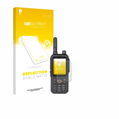 Front side of a product packaging with the brand logo upscreen. Next to it is the device Inrico T320 shown with the correspond