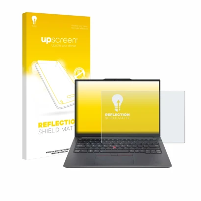 Front side of a product packaging with the brand logo upscreen. Next to it is the device Lenovo ThinkPad E14 Gen 6 shown with 