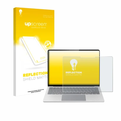 Front side of a product packaging with the brand logo upscreen. Next to it is the device Microsoft Surface Laptop 7 15