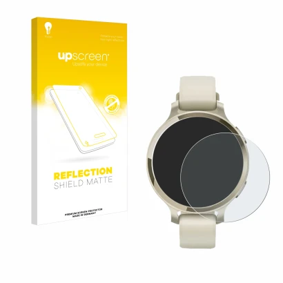 Front side of a product packaging with the brand logo upscreen. Next to it is the device Garmin Lily 2 Active shown with the c
