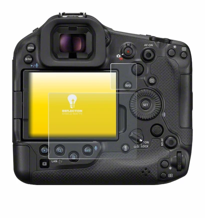 Image of the device Canon EOS R1 with a wide variety of screen protectors.