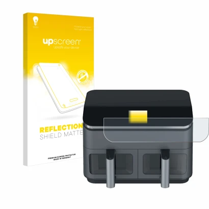 Front side of a product packaging with the brand logo upscreen. Next to it is the device Cosori CAF-R9 shown with the correspo