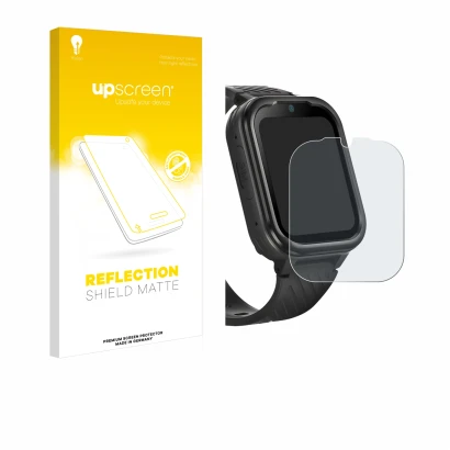 Front side of a product packaging with the brand logo upscreen. Next to it is the device RAYOFI Kids Smartwatch shown with the
