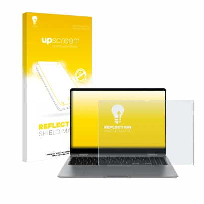 Front side of a product packaging with the brand logo upscreen. Next to it is the device Samsung Galaxy Book5 Pro 360 16