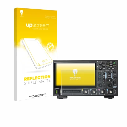 Front side of a product packaging with the brand logo upscreen. Next to it is the device Rigol DHO914 shown with the correspon
