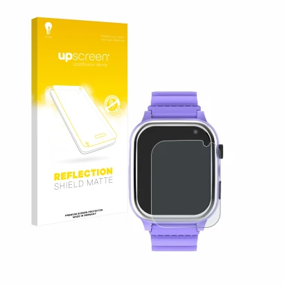 Front side of a product packaging with the brand logo upscreen. Next to it is the device Jubunrer Kids Smartwatch shown with t