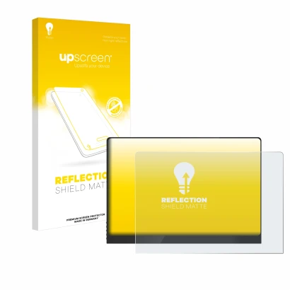 Front side of a product packaging with the brand logo upscreen. Next to it is the device Uperfect UColor O2 16" shown with the