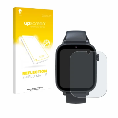 Front side of a product packaging with the brand logo upscreen. Next to it is the device Forever Kids Smartwatch shown with th