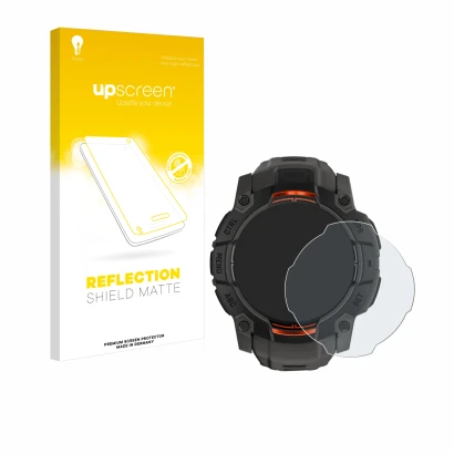 Front side of a product packaging with the brand logo upscreen. Next to it is the device Garmin Instinct 3 Solar (50 mm) shown