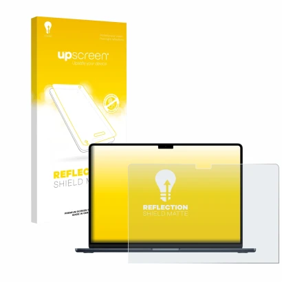 Front side of a product packaging with the brand logo upscreen. Next to it is the device Apple MacBook Air 15