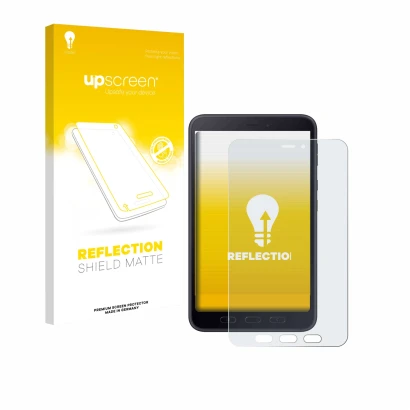 Front side of a product packaging with the brand logo upscreen. Next to it is the device Samsung galaxy Tab Active 5 5G Enterp