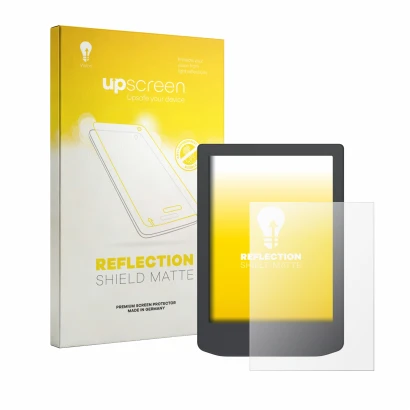 Front side of a product packaging with the brand logo upscreen. Next to it is the device PocketBook Verse Lite shown with the