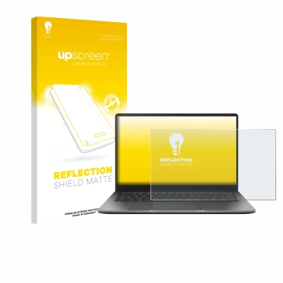 Front side of a product packaging with the brand logo upscreen. Next to it is the device ASUS Chromebook Plus CX14 shown with 