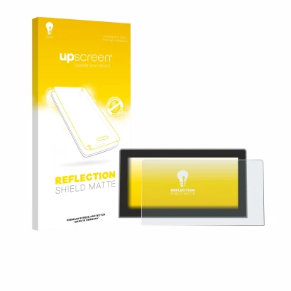 Front side of a product packaging with the brand logo upscreen. Next to it is the device Volkswagen Golf MK8.5 12.9" shown wit