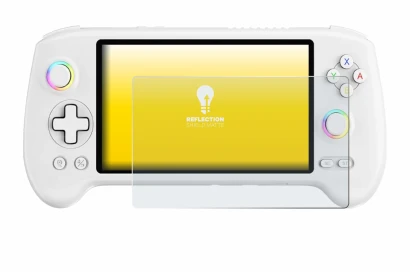 Image of the device Anbernic RG557 with a wide variety of screen protectors.